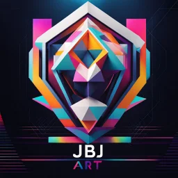 Develop a visually striking, technologically-advanced color graphic logo for 'JB AI Art' - an innovative studio dedicated to the intersection of AI, art, and 3D design. The logo should seamlessly integrate the studio's initials 'JB' within a dynamic, abstract composition that prominently features bold references to AI engineering and computational power. Utilize a vibrant, gradient color palette that transitions between rich shades of blue, teal, and metallic tones. These hues should evoke a se