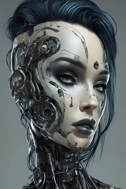 Create a wild, imaginative, full body, cyborg goth punk girl with highly detailed facial features, in the vector graphic style of Nirak1,Christopher Lee, and Cristiano Siqueira, vibrant colors, sharply defined 3d vector