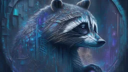 Graffiti trash panda; neo-surrealism dystopian eldritch elegant fantastical intricate hyperdetailed holographic magnificent meticulous mysterious ominous