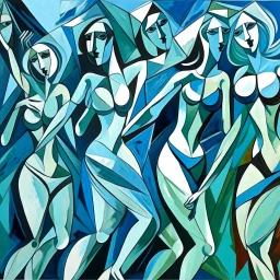 picasso 5 dansende vrouwen kubisme blue