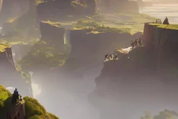 Only one guy and a girl are standing on the edge of a cliff and holding hands