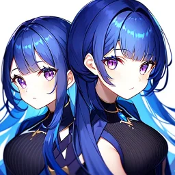 Girl, blue hair, Purple eyes, dark mori, twins