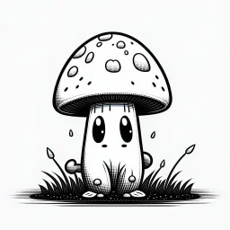 mushroom, black and white, cartoon, drawing, cute, creature, simple