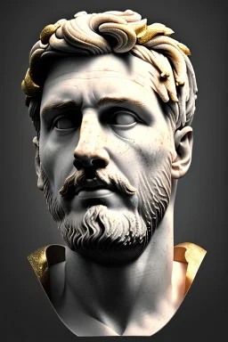 Ultra Realistic image, Roman sculpture bust, clean white marble material, Lionel Messi, gold Laurel leaves wreath, renaissance ornaments, one gold star, gradient background, cinematic lighting, god light, 4k resolution, smooth details, ornate details, soft lighting, unreal engine 5, art station, substance 3d.