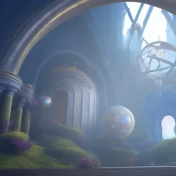 School of learning magical arts, whole building, mysterious cosmic backdrop, celestial ambience, soft lighting, unreal engine 5 volumetric lighting, intricate details, realistic style, 8k resolution