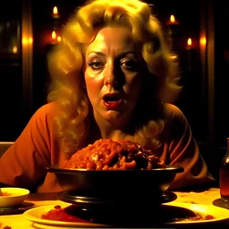 Spooky, ultra realistic distress, dining, ultra realistic hot woman, pieces of rotten meat, vomit, woman, silver organic palen ail dynamic, anguish, excited and lively scene, hot women, hypermaximalist figures, stb, Creepy the Ring Alfred Hitchcock, Sam Raimi, insanely detailed, sinister, John Carpenter, ornate