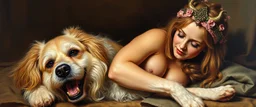 master oil painting by Rembrandt, good afternoon bitch scary hot seductive toothfairy, and her toothfairy dog