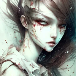 cry blood, girl cute, style watercolor illustration by <agnes cecile> <John Kenn Mortensen> <Yoji Shinkawa>,