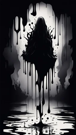 When The Darkness Comes in ink dripping art style ,