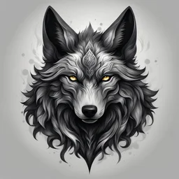 Silver and Black wolf in horned art style