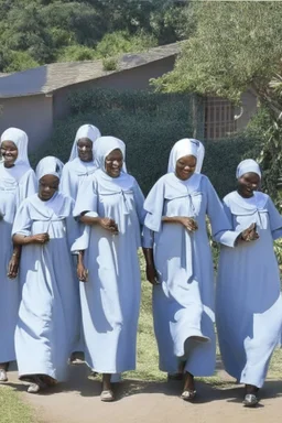 7 suore africane con tunica grigia giornata di sole
