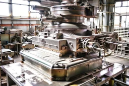 machine gun turret in a repair station