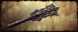 ornate war hammer, pinhole cam, airbrush 3d rendering, in the style of John Atkinson Grimshaw , torn edges on border