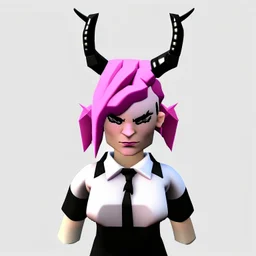 ROBLOX woman character pink hair with horns with white t-shirt and black tie