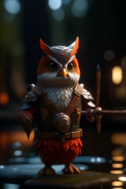 robin hoot, leader of the hooties. with bow and dagger, guarding the canal, bokeh like f/0.8, tilt-shift lens 8k, high detail, smooth render, down-light, unreal engine, prize winning