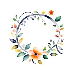 watercolor botanical, flower round wreath, white background, minimal