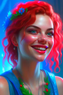 A happy beautiful woman, head and shoulders portrait, 8k resolution concept art portrait by Greg Rutkowski, Artgerm, WLOP, Alphonse Mucha dynamic lighting hyperdetailed intricately detailed Splash art trending on Artstation triadic colors Unreal Engine 5, cinematic