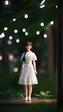 (8k, RAW photo, best quality, masterpiece:1.2), (realistic, photo-realistic:1.37), professional lighting, photon mapping, radiosity, Korean Doll, park, white summer dress