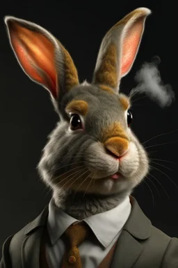 Portrait of a humanoid rabbit with a cigar in his mouth
