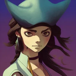 Portrait of pirate young girl:: : lithograph, ink drawing :: : trending on artstation, insane details :: : ART OF BOB KEHL style:.studio ghibli,andrea bonelli,Kilian Eng,Ohrai, korra character, style.