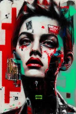 Ultra detailed medium portrait painting of "no exit sign" matrix effects, punk visual art, punk art aesthetic, graffiti art, pop surrealism, collage art, cluttered paint glitches