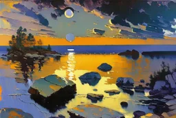 Exoplanet in the horizon, stones, lake, lesser ury and konstantin korovin painting