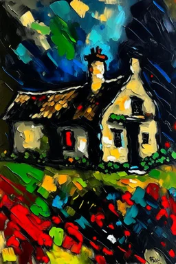 Welsh cottage, in the style of John Piper