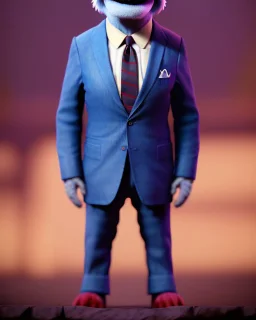 Waist up Portrait, joe Biden as muppet doll, Blue suit retro style, photo studio, city background, unreal engine 5, concept art, art station, god lights, ray tracing, RTX, lumen lighting, ultra detail, volumetric lighting, 3d.