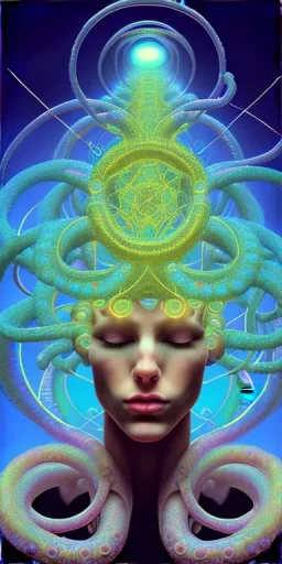 Spiritual Tentacles over human Head creating reality around, Dimethyltryptamine