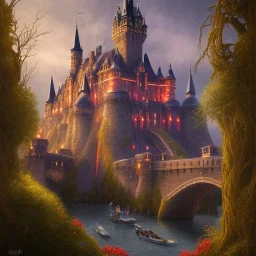 A magical gothic little town of witches with a castle and canals Nick Harris style