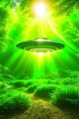 ufo in the middle of brazilian jungle, terror from the deep creatures, crashlanding, depth of field, light rays, mist