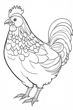 coloring page for kids, hen , cartoon style, thick outline, low details, no shading, no color