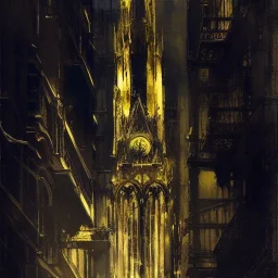 Gotham city, Neogothic architecture,golden ornament, by Jeremy mann, point perspective,