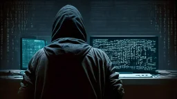 picture of a bad ass hacker at work from behind facing forward