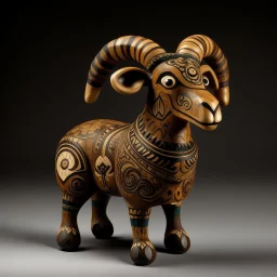 A brown earth elemental ram designed in African masks painted by Edward Hicks