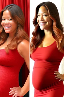 Gina Rodriguez Complete transformation Bathwater metamorphosis Heavily pregnant German teenager Long red hair Maternity gown Comfortable elegance Teenage motherhood Radiant glow Maternal resilience Motherly grace 100% transformed Youthful vitality Maternal beauty Rounded belly Fiery red tresses Maternity attire perfection Motherly aura Waist: 28 inches Hips: 38 inches Bust: 34 inches Transformation completion Bathwater radiance Unexpected beauty