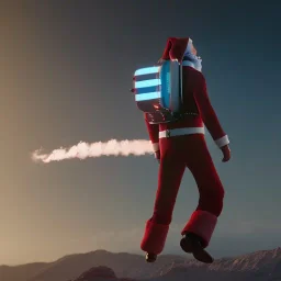 Jet pack, roketle uçan noel baba, octane render, 8k, --ar 1:1