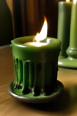 Small antique green candle almost fully burned