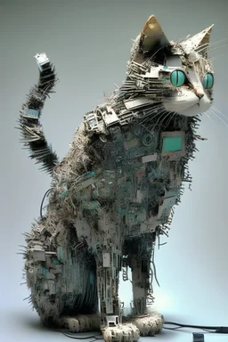 cat made out of electronic junk