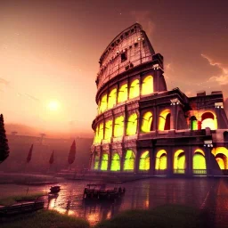 The Colosseum, İtalya, sunset, rainbow sunset, fantasy art