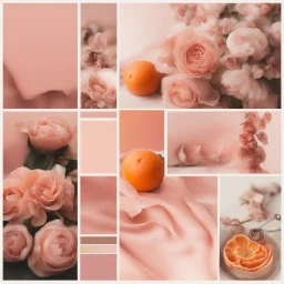 romantic mood board, warm pink and orange colours, photo quality