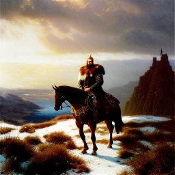 portrait of 'The Northman-Viking King on horse',ancient metal armor,castle,army, snow, cold, painting by gaston bussiere, greg rutkowski, yoji shinkawa, yoshitaka amano, tsutomu nihei, donato giancola, tim hildebrandt, evan lee,oil on canvas, cinematic composition, extreme detail,fit full head inside picture,16k