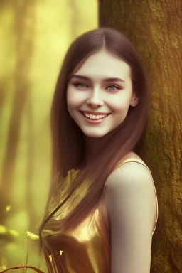 Beautiful smile of feminine girl in the forest afternoon ín 24K Resolutions, super HD, Professional PHOTOGRAPHY