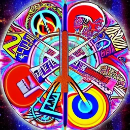 PEACE electric guitar PEACE psychedelic hippie trippy acid LSD PEACE GUITAR peacesign HIPPIE FLAG