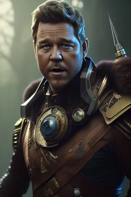 portrait of russel crowe, chris pratt, warren beatty, gerard butler, russel crowe, jeffrey wright, steampunk, unreal 5, octane render, cinema4d, soft lighting, soft lighting, 4k, redshift render, highly detailed, hyper realistic