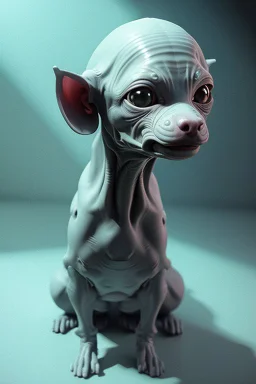 Alien Hairless dog,realistic photo, concept art, retro style, smooth, unreal engine 5, god lights, ray tracing, RTX, lumen lighting, ultra detail, volumetric lighting, 3d.