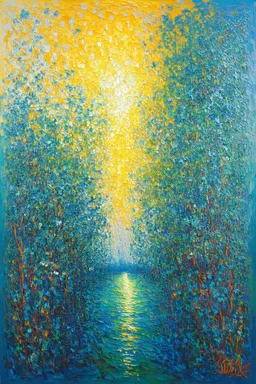 open, free, clear, bluish-white, flowing, smooth, bright, focused, and intense; Post-Impressionist painting inspired by Klimt and Hundertwasser; Golden Hour; Exquisitely Detailed; Foliage Palette