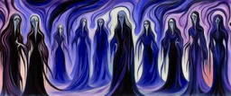 A purple shadow realm filled with dark spirits painted by Edvard Munch