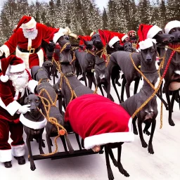  Santa Claus's sleigh pulled by greyhounds, photograph, Santa is African