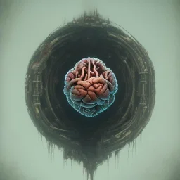 a human brain in liquid blood, steam punk, scary, horror, realistic, made in octane, cinematic, ultra-realistic, extremely detailed octane rendering, 8K, VRAY Super Real ar 2:3, dof photorealistic futuristic 50mm lens hard lighting dark gray tintype photograph, realistic lighting